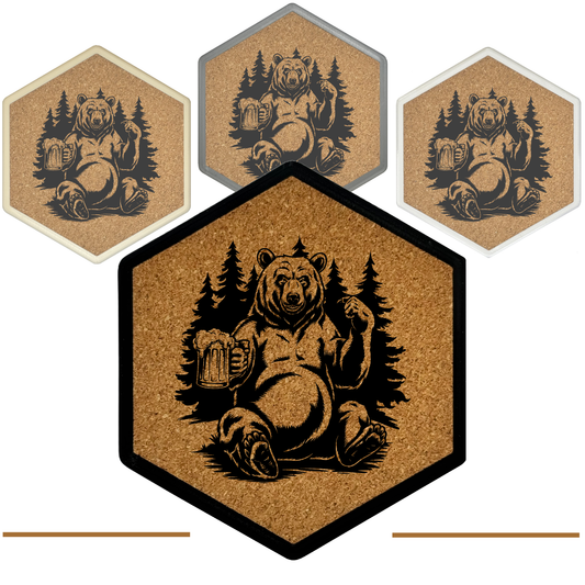 Kork Untersetzer mit Flaschenöffner und Motiv Grizzlybeer