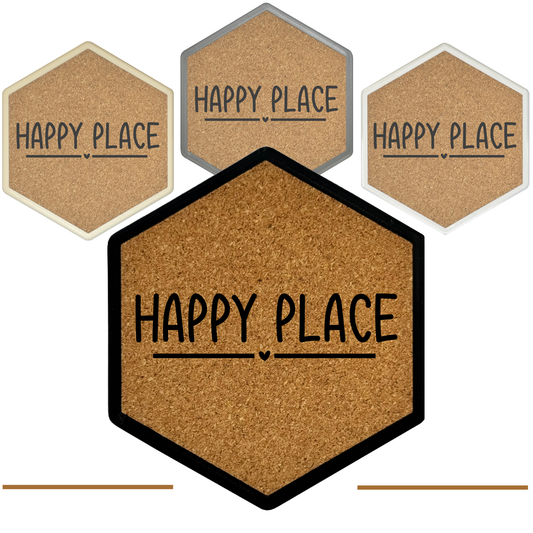 Kork Untersetzer mit Flaschenöffner und Motiv Happy Place
