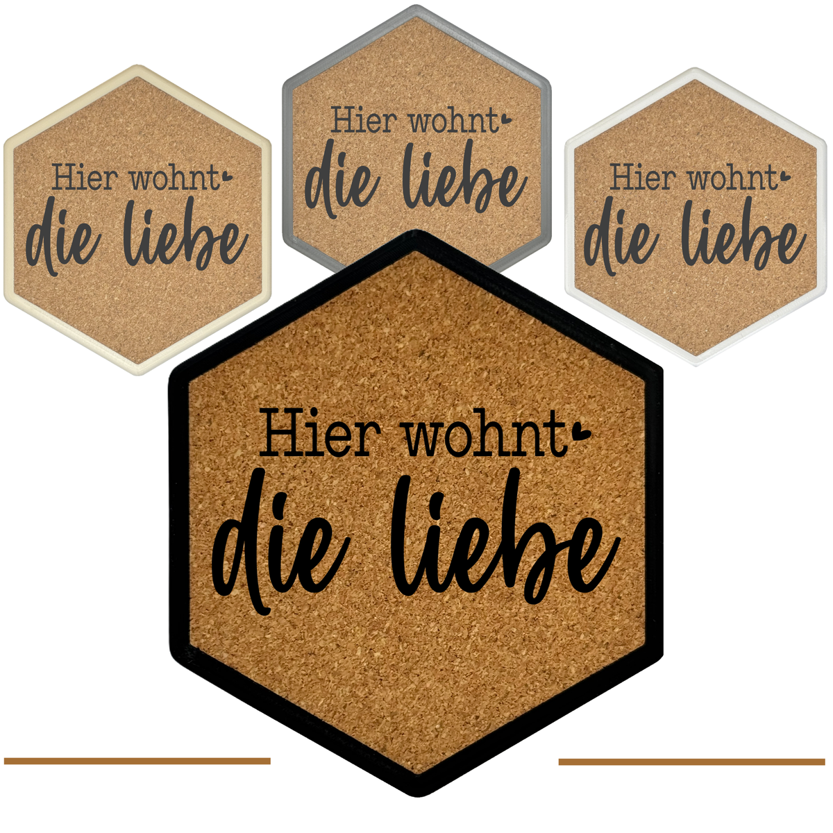 Kork Untersetzer mit Flaschenöffner und Hier wohnt die Liebe Motiv