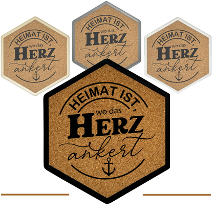 Hochwertiger Kork Getränkeuntersetzer für Bierflaschen und Gläser in maritimen Design mit Gravur