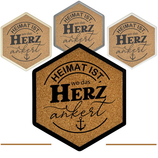 Hochwertiger Kork Getränkeuntersetzer für Bierflaschen und Gläser in maritimen Design mit Gravur