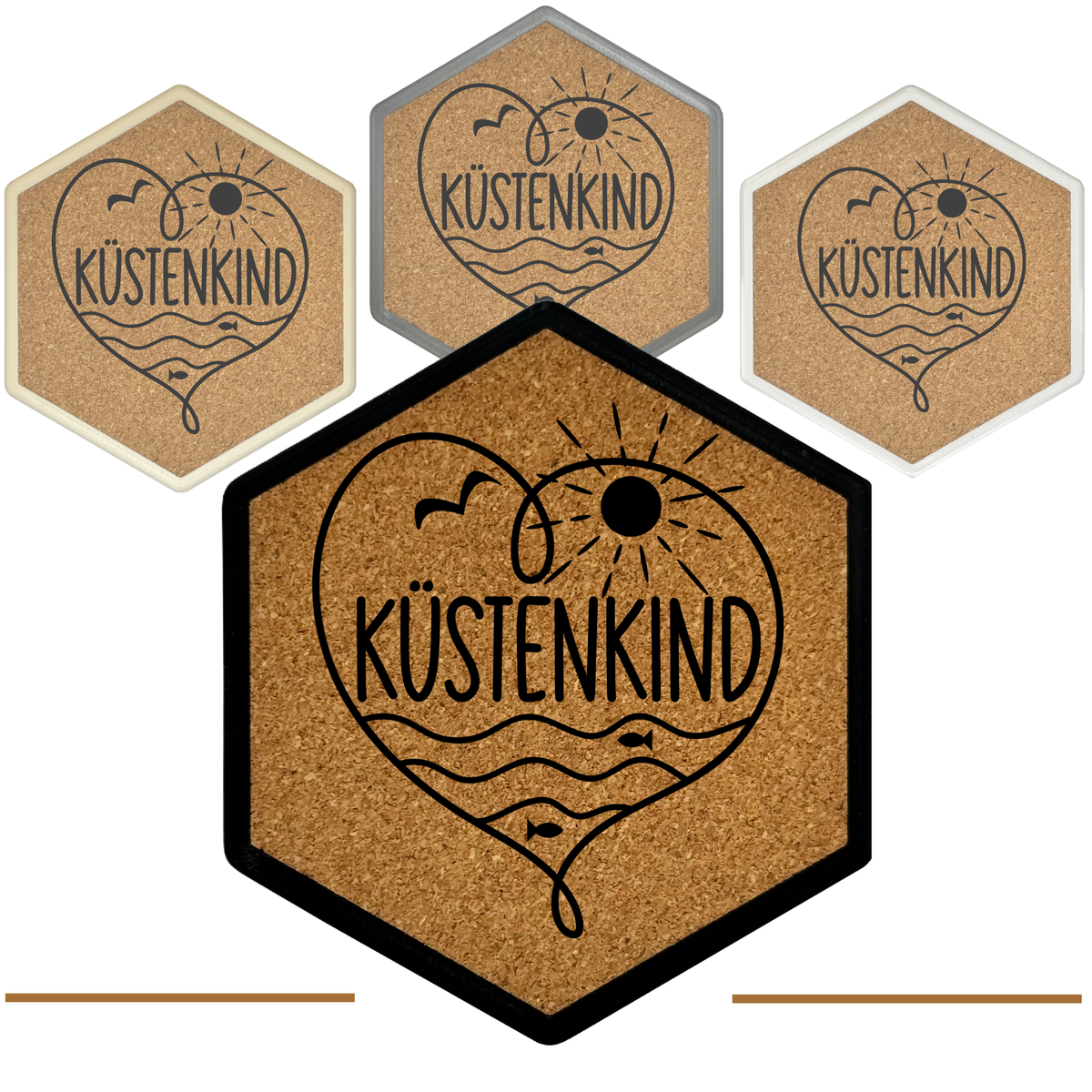 Hochwertiger Kork Getränkeuntersetzer für Bierflaschen und Gläser in maritimen Design mit Gravur