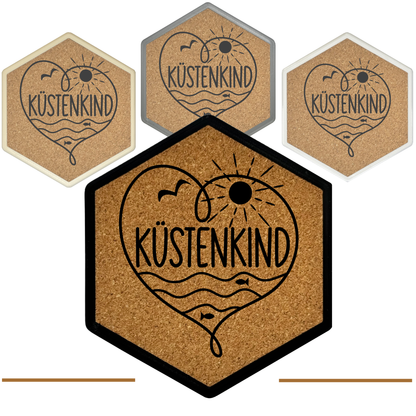 Hochwertiger Kork Getränkeuntersetzer für Bierflaschen und Gläser in maritimen Design mit Gravur