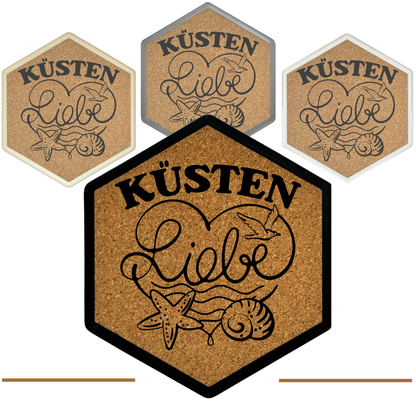 Hochwertiger Kork Getränkeuntersetzer für Bierflaschen und Gläser in maritimen Design mit Gravur