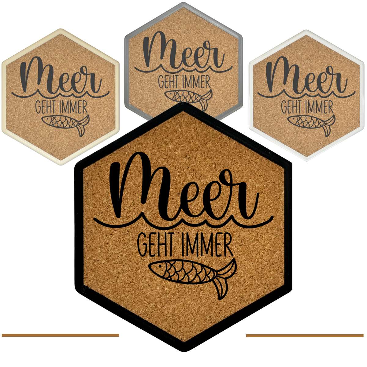 Hochwertiger Kork Getränkeuntersetzer für Bierflaschen und Gläser in maritimen Design mit Gravur