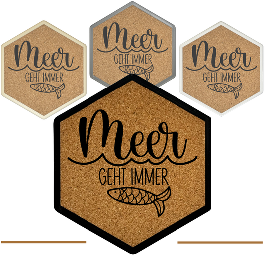Hochwertiger Kork Getränkeuntersetzer für Bierflaschen und Gläser in maritimen Design mit Gravur