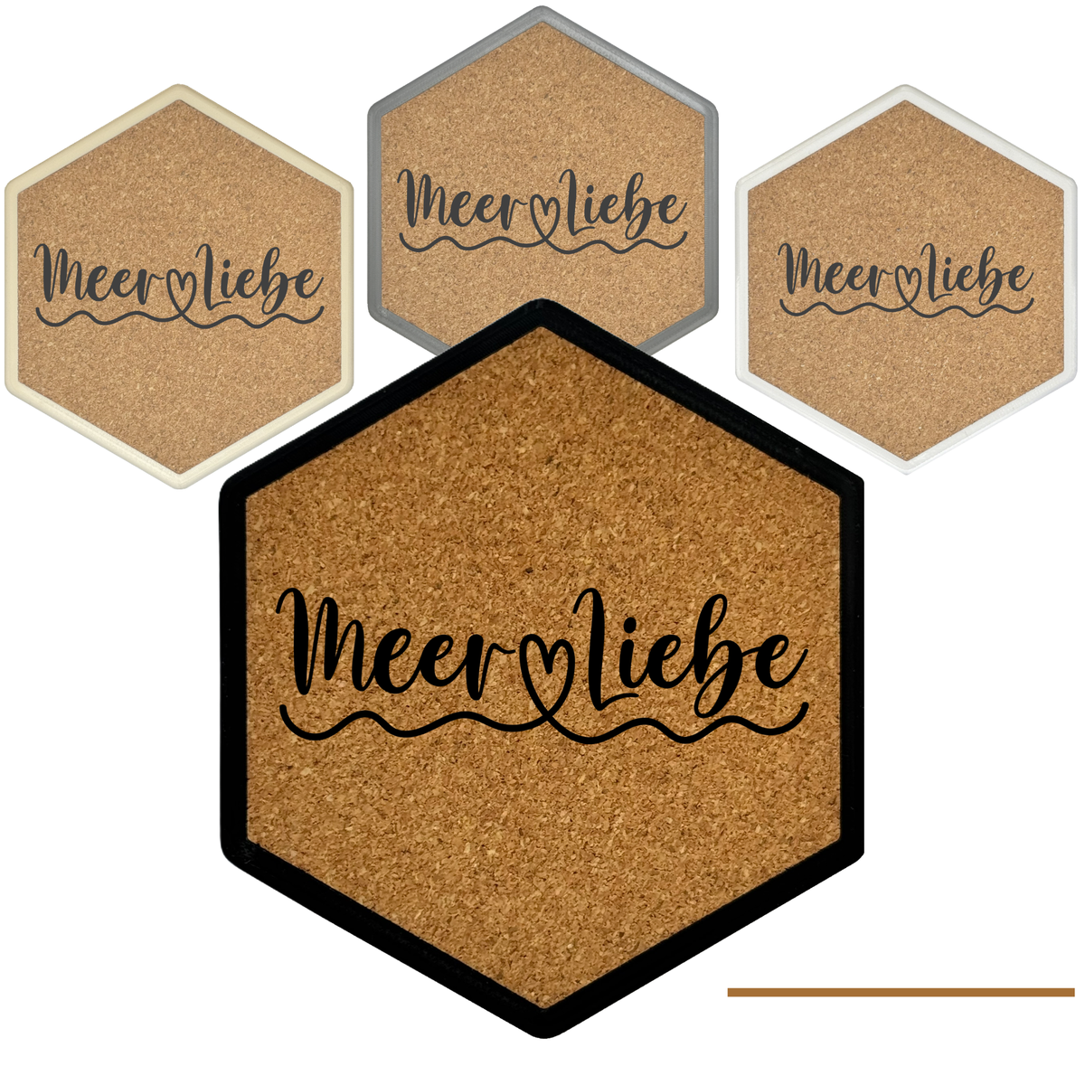 Premium Hexagon Untersetzer mit Flaschenöffner und Korkoberfläche