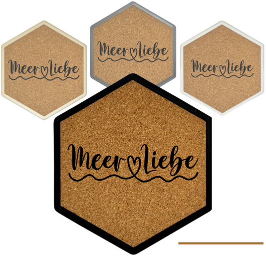 Premium Hexagon Untersetzer mit Flaschenöffner und Korkoberfläche