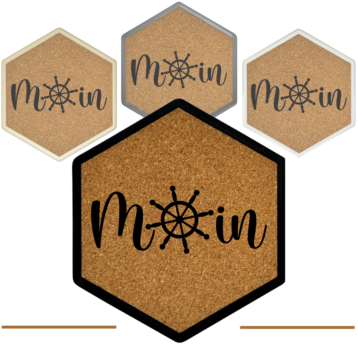 Premium Hexagon Untersetzer mit Flaschenöffner und Korkoberfläche