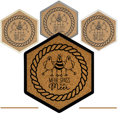 Premium Hexagon Untersetzer mit Flaschenöffner und Korkoberfläche