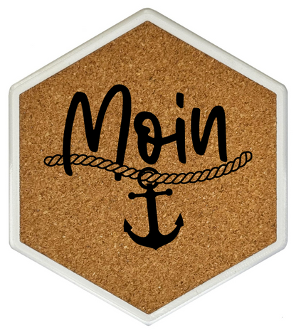 Premium Hexagon Untersetzer mit Flaschenöffner und Korkoberfläche