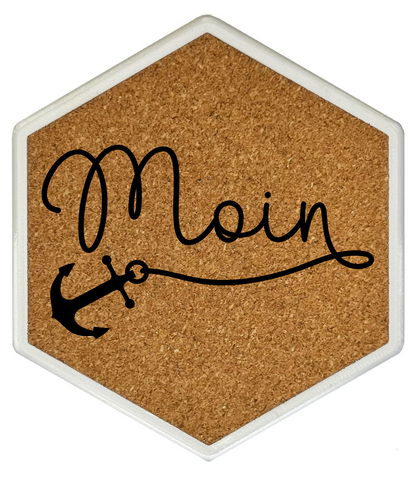 Premium Hexagon Untersetzer mit Flaschenöffner und Korkoberfläche
