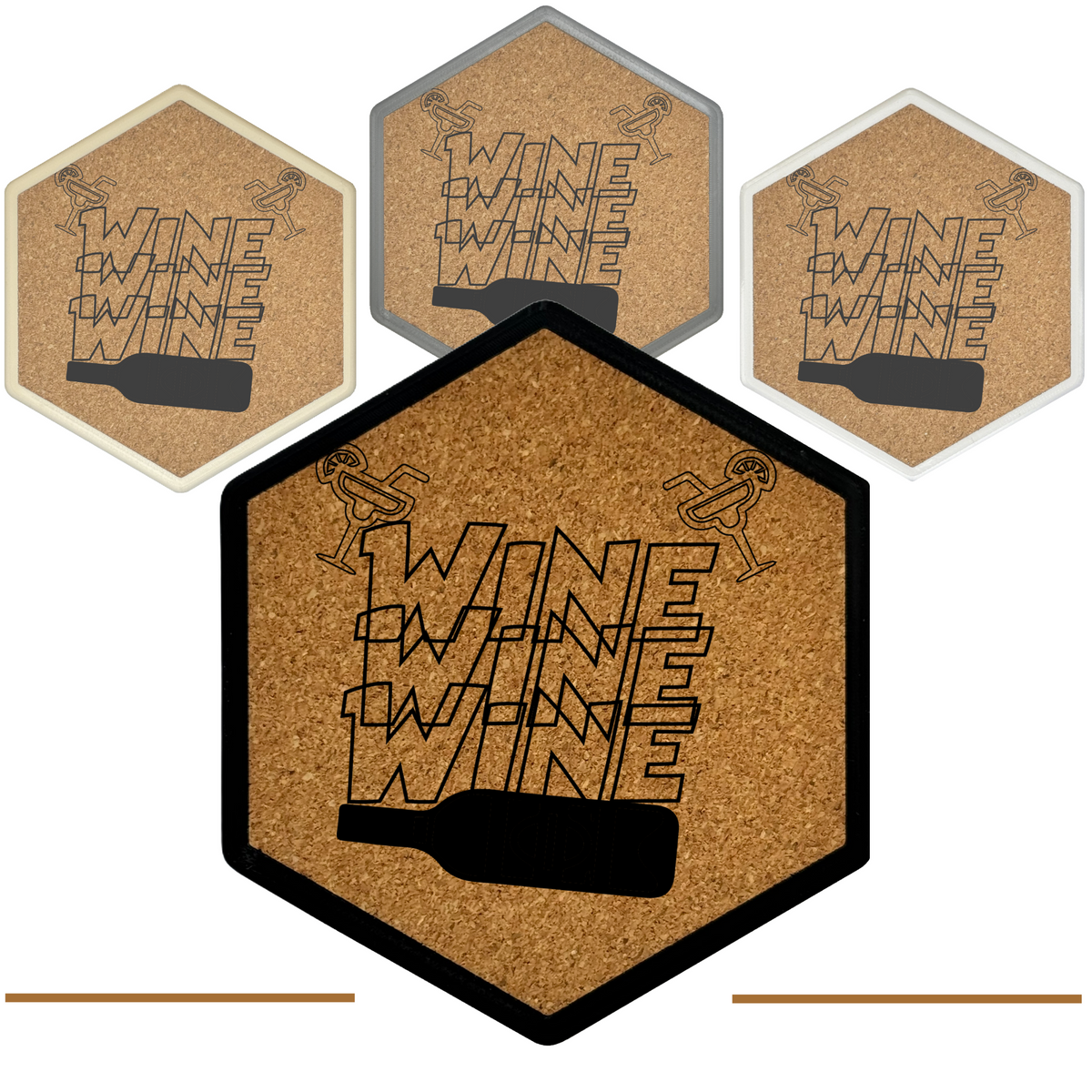 Kork Untersetzer mit Flaschenöffner und Motiv Wine Wine Wine