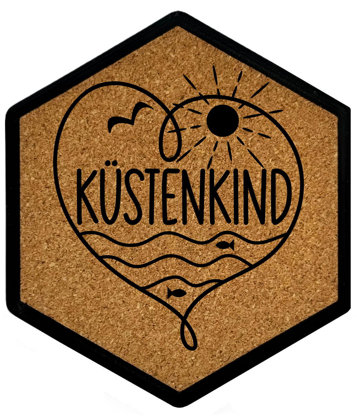 Hochwertiger Kork Getränkeuntersetzer für Bierflaschen und Gläser in maritimen Design mit Gravur