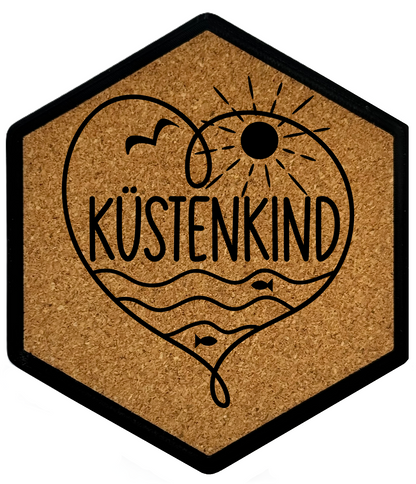Hochwertiger Kork Getränkeuntersetzer für Bierflaschen und Gläser in maritimen Design mit Gravur