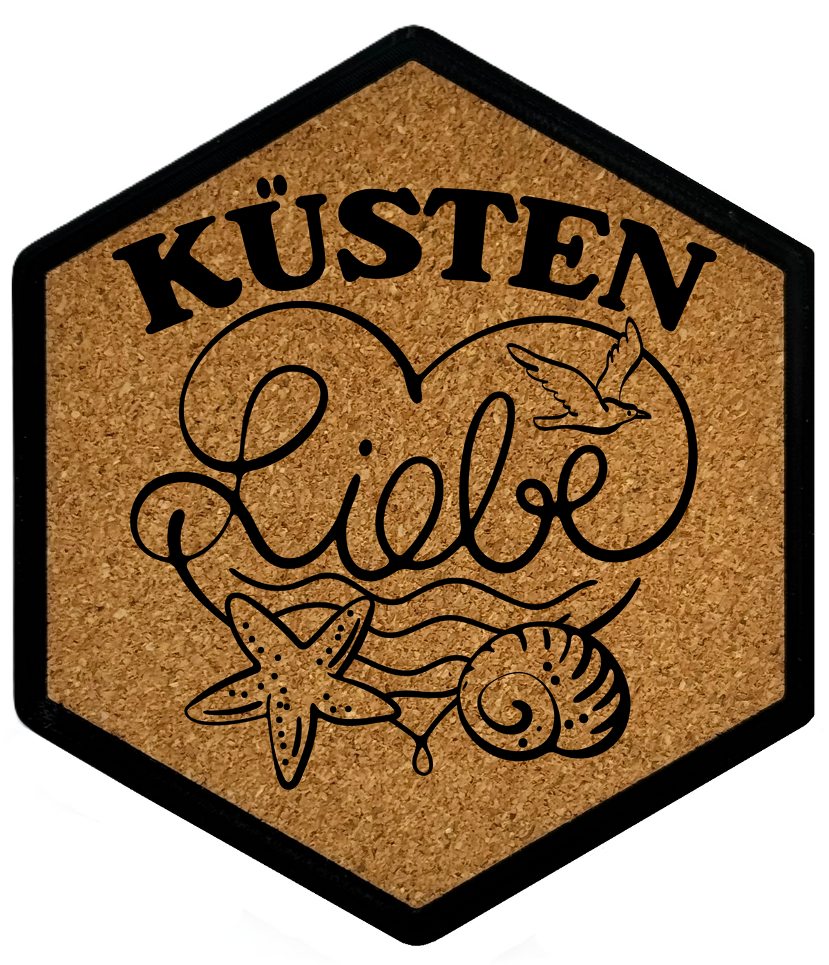 Hochwertiger Kork Getränkeuntersetzer für Bierflaschen und Gläser in maritimen Design mit Gravur