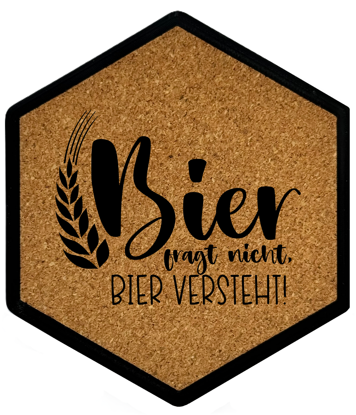 Kork Untersetzer mit Flaschenöffner und Motiv Bier Fragt Nicht, Bier Versteht!