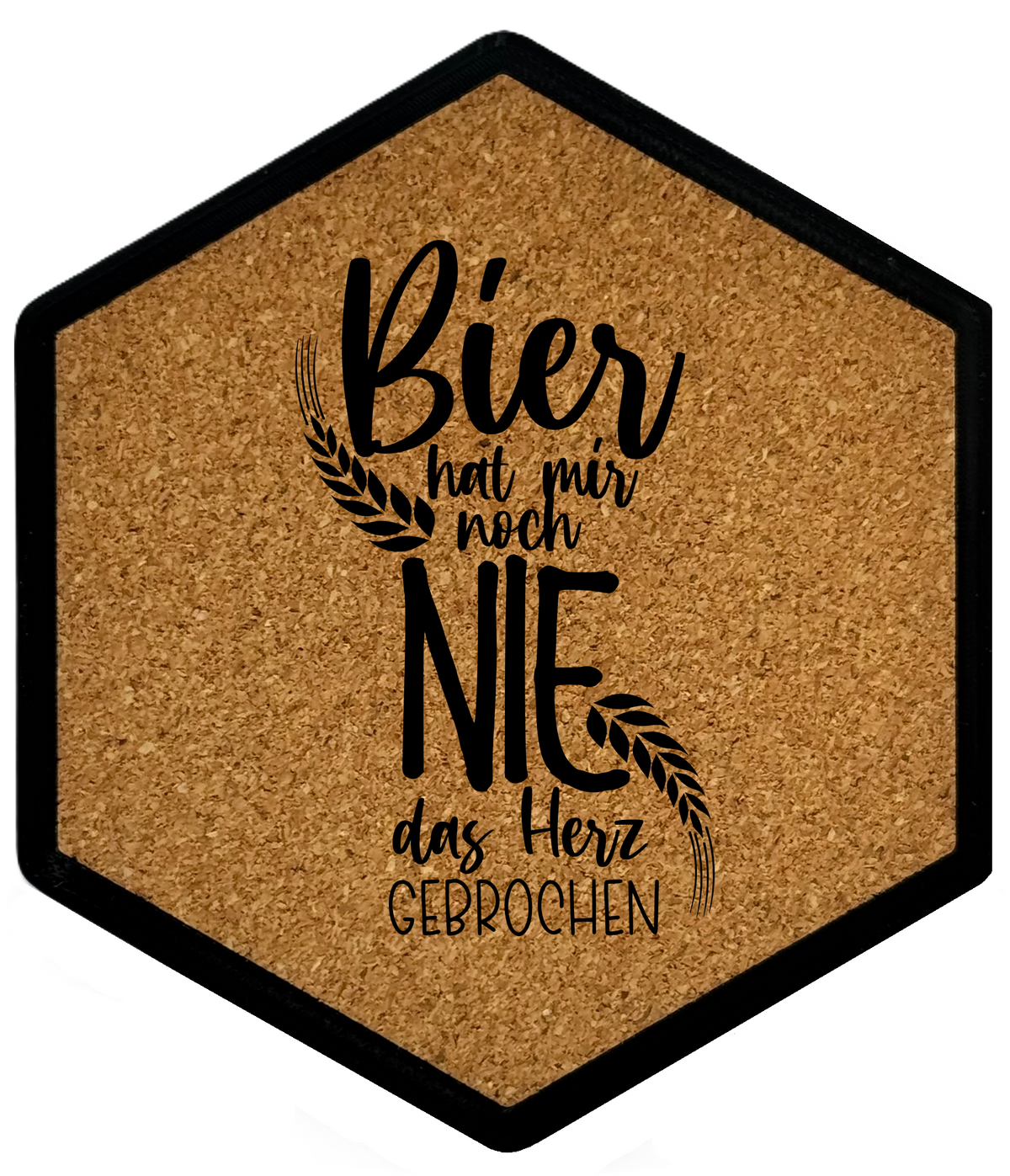 Kork Untersetzer mit Flaschenöffner und Motiv Bier hat mir noch nie das Herz gebrochen
