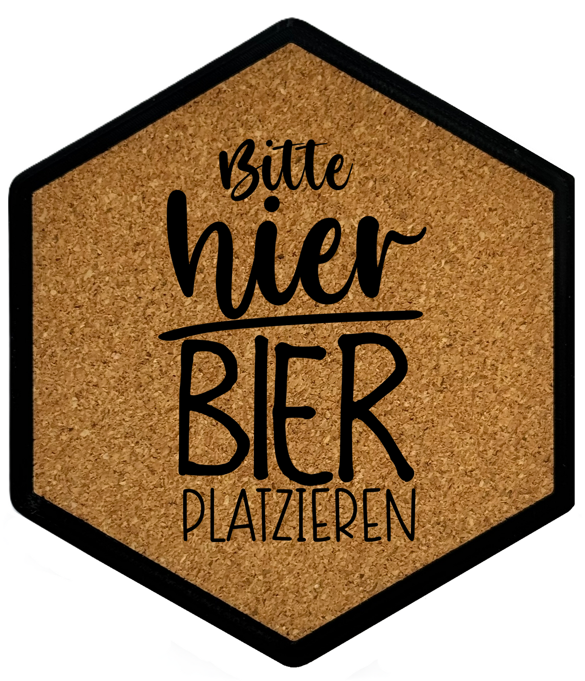 Kork Untersetzer mit Flaschenöffner und Motiv Bitte hier Bier platzieren
