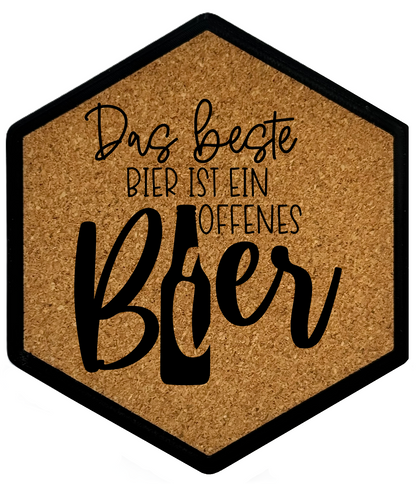 Kork Untersetzer mit Flaschenöffner und Motiv Das beste Bier ist ein offenes Bier