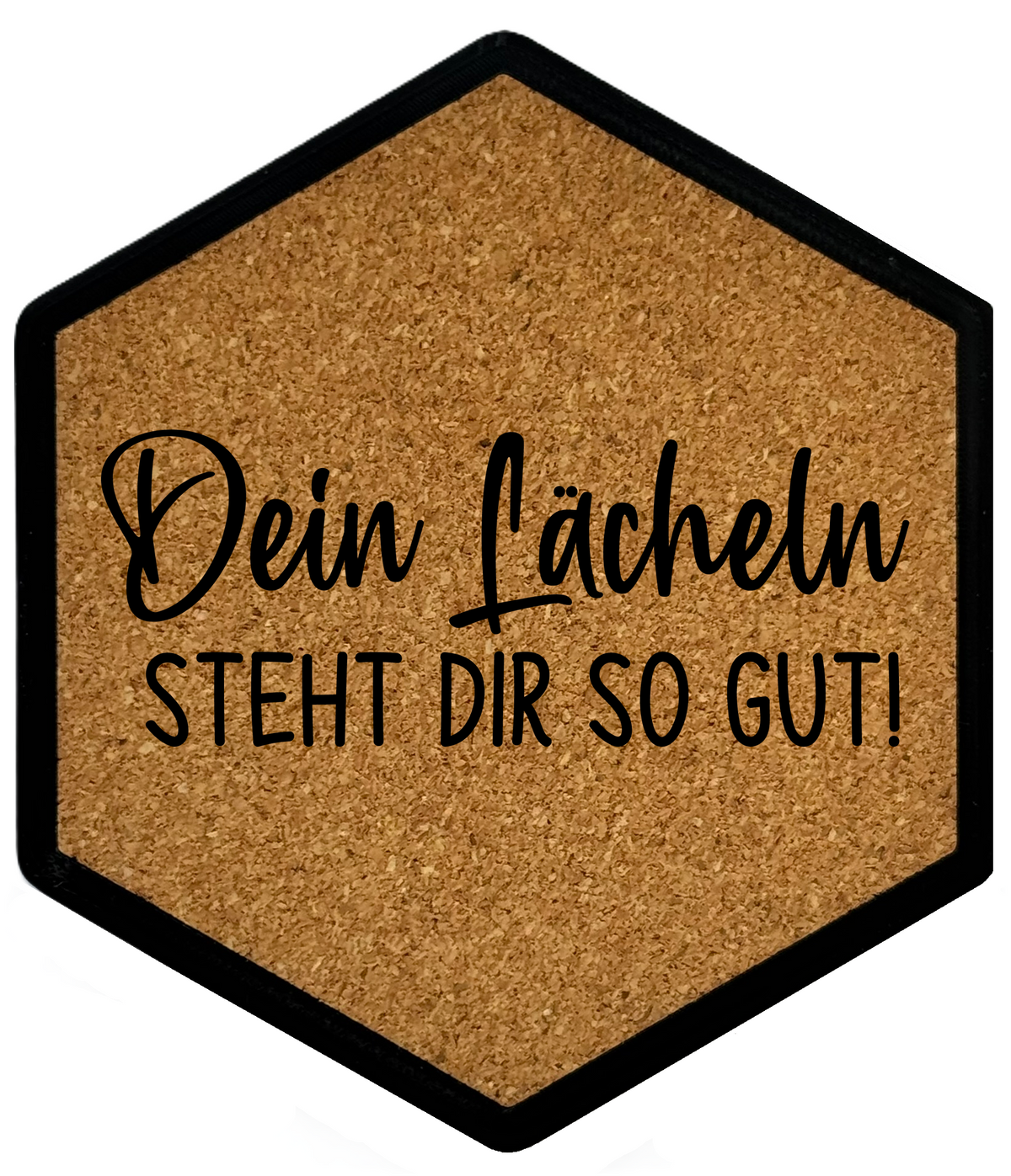 Kork Untersetzer mit Flaschenöffner und Motiv Dein Lächeln steht dir so gut
