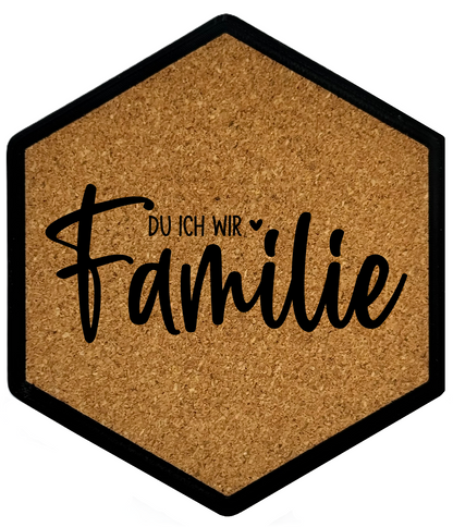 Kork Untersetzer mit Flaschenöffner und Motiv Du Ich Wir Familie