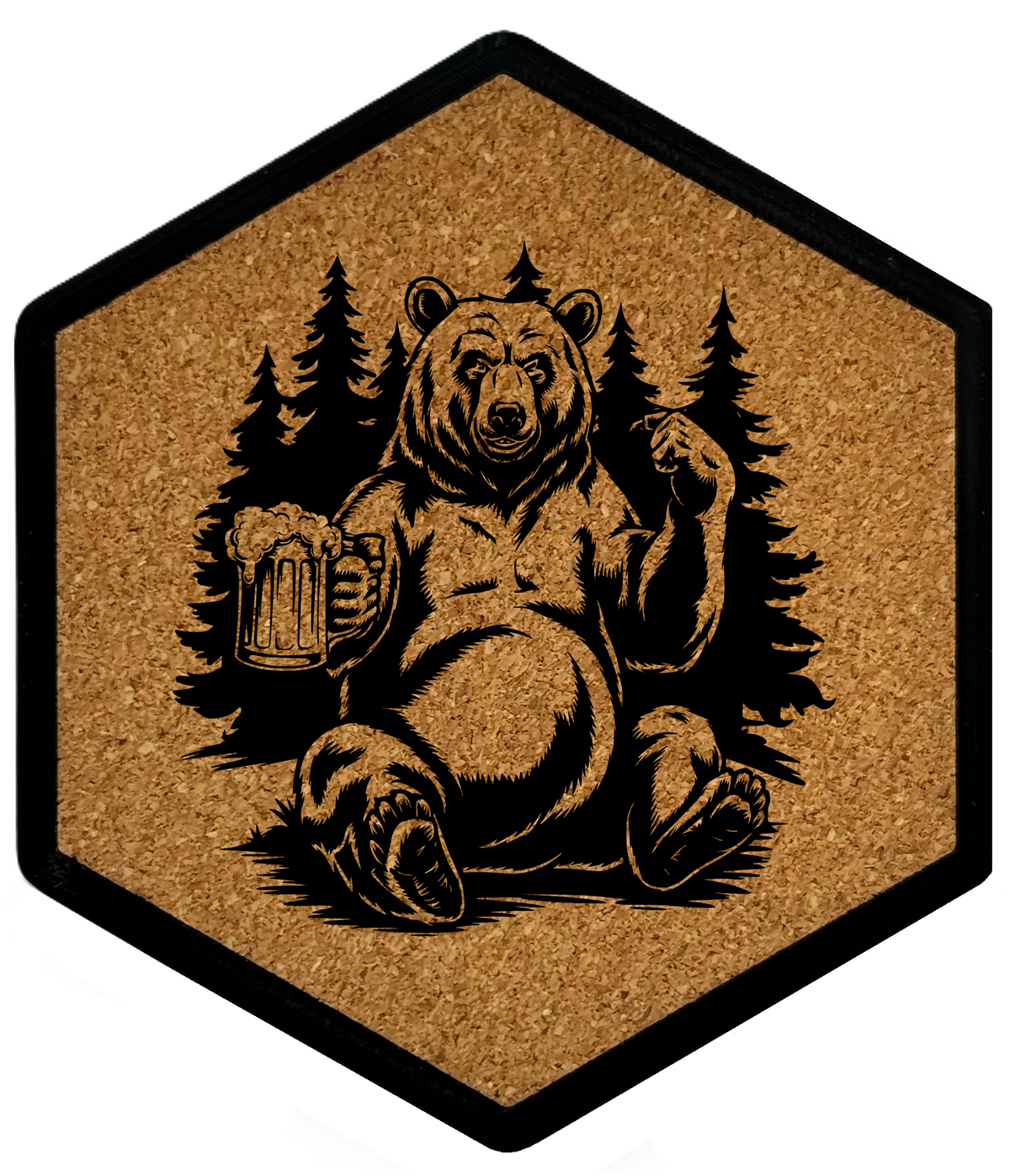 Kork Untersetzer mit Flaschenöffner und Motiv Grizzlybeer
