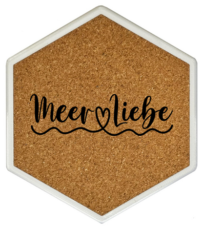 Premium Hexagon Untersetzer mit Flaschenöffner und Korkoberfläche