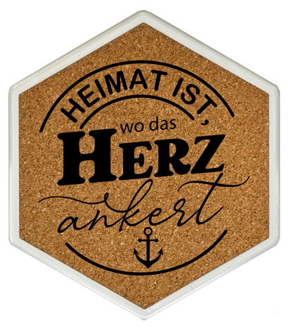 Hochwertiger Kork Getränkeuntersetzer für Bierflaschen und Gläser in maritimen Design mit Gravur
