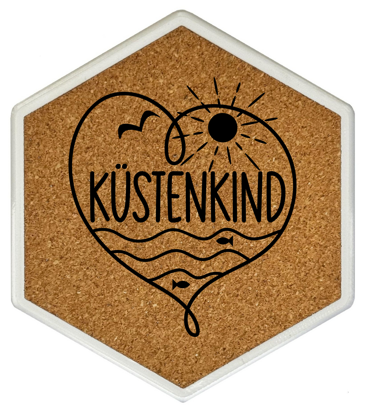 Hochwertiger Kork Getränkeuntersetzer für Bierflaschen und Gläser in maritimen Design mit Gravur