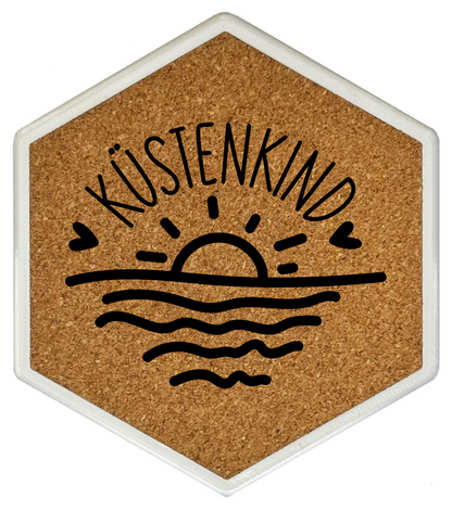 Hochwertiger Kork Getränkeuntersetzer für Bierflaschen und Gläser in maritimen Design mit Gravur