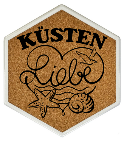 Hochwertiger Kork Getränkeuntersetzer für Bierflaschen und Gläser in maritimen Design mit Gravur