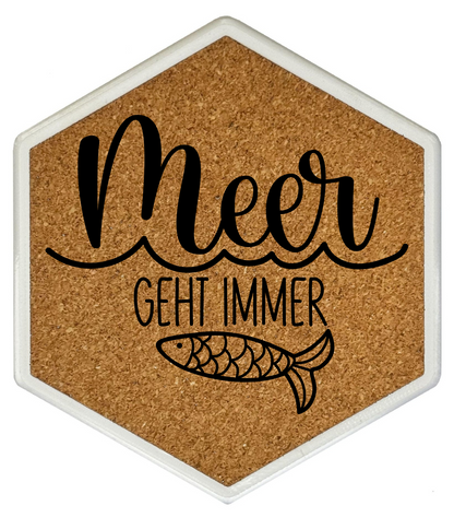 Hochwertiger Kork Getränkeuntersetzer für Bierflaschen und Gläser in maritimen Design mit Gravur