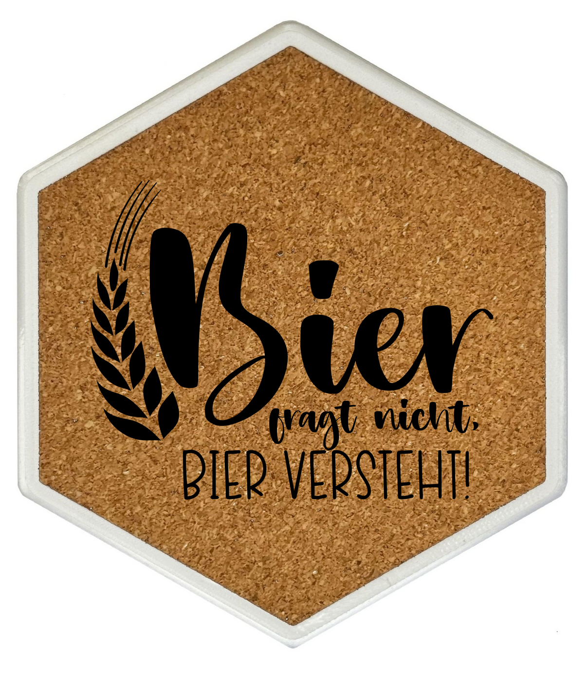 Kork Untersetzer mit Flaschenöffner und Motiv Bier Fragt Nicht, Bier Versteht!