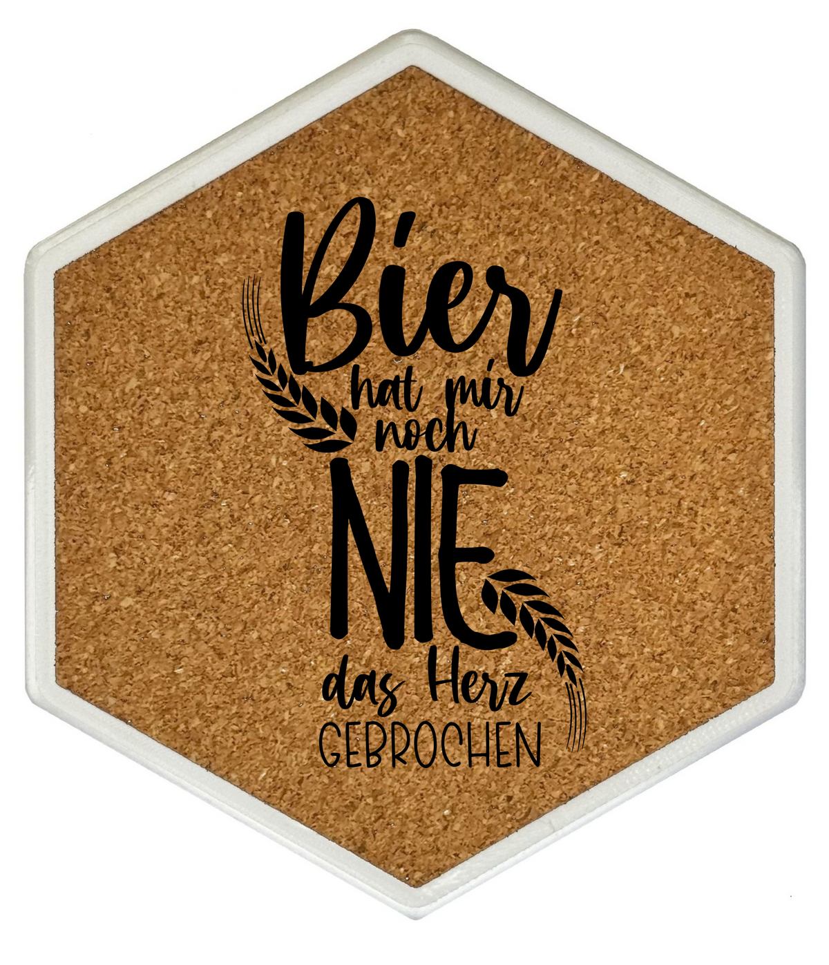 Kork Untersetzer mit Flaschenöffner und Motiv Bier hat mir noch nie das Herz gebrochen