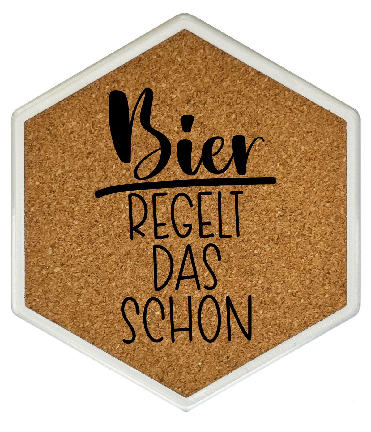 Kork Untersetzer mit Flaschenöffner und Motiv Bier regelt das schon