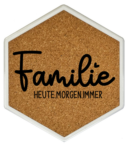 Kork Untersetzer mit Flaschenöffner und Familie heute morgen immer Motiv