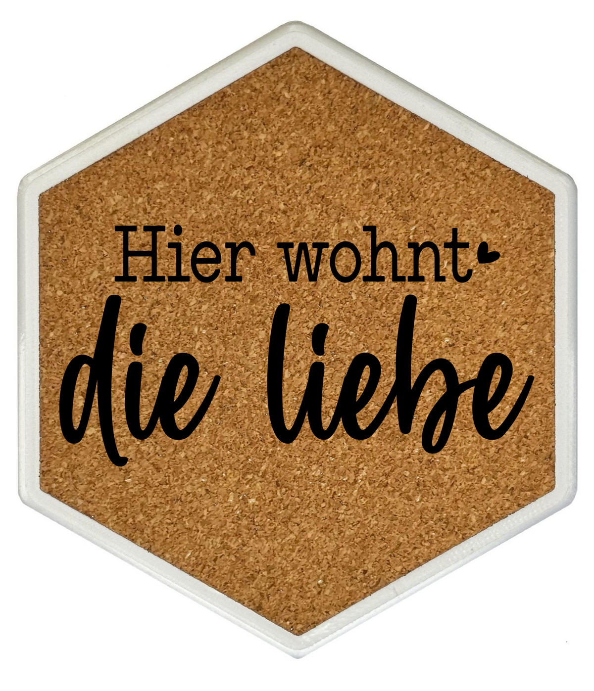 Kork Untersetzer mit Flaschenöffner und Hier wohnt die Liebe Motiv