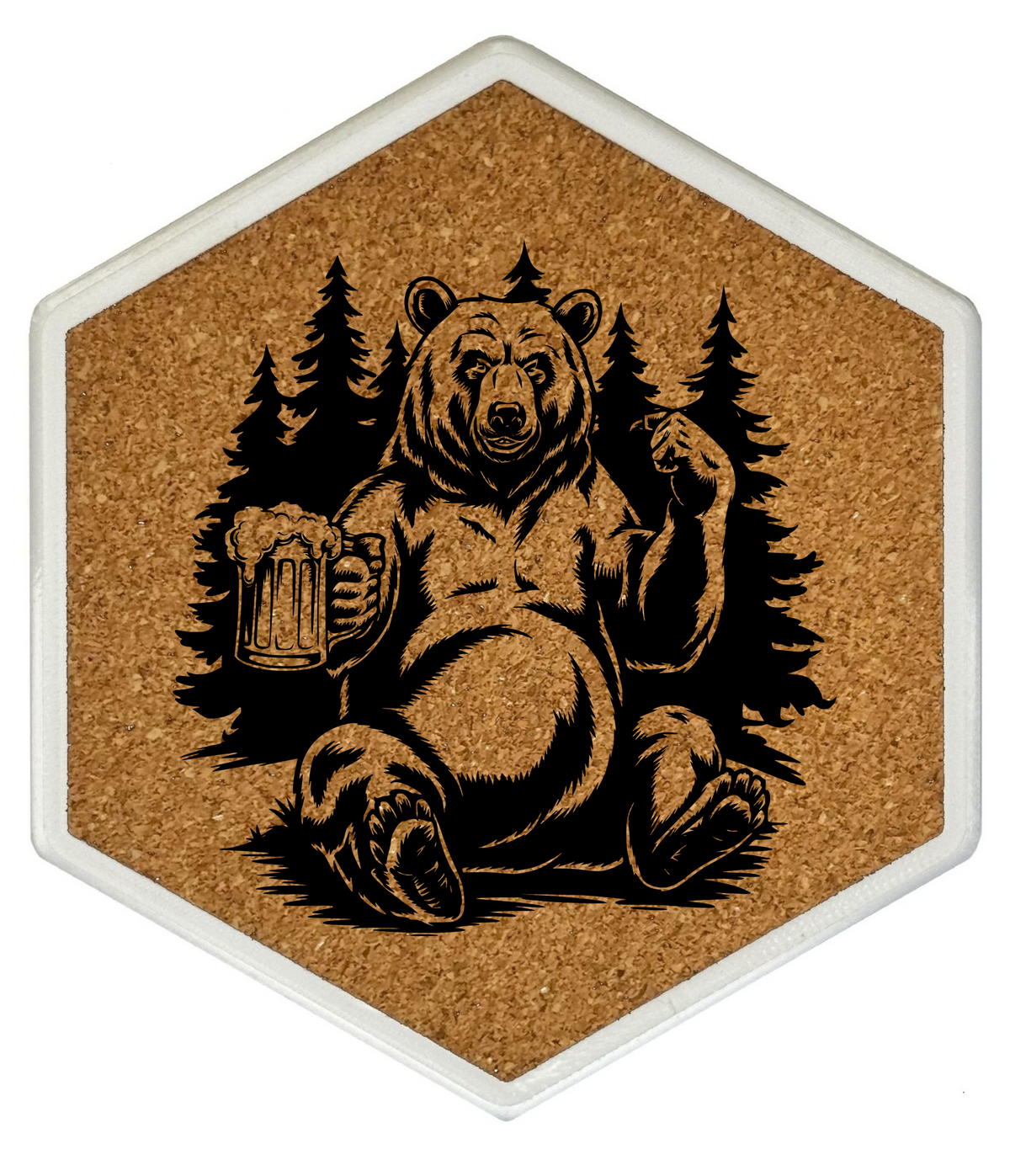 Kork Untersetzer mit Flaschenöffner und Motiv Grizzlybeer