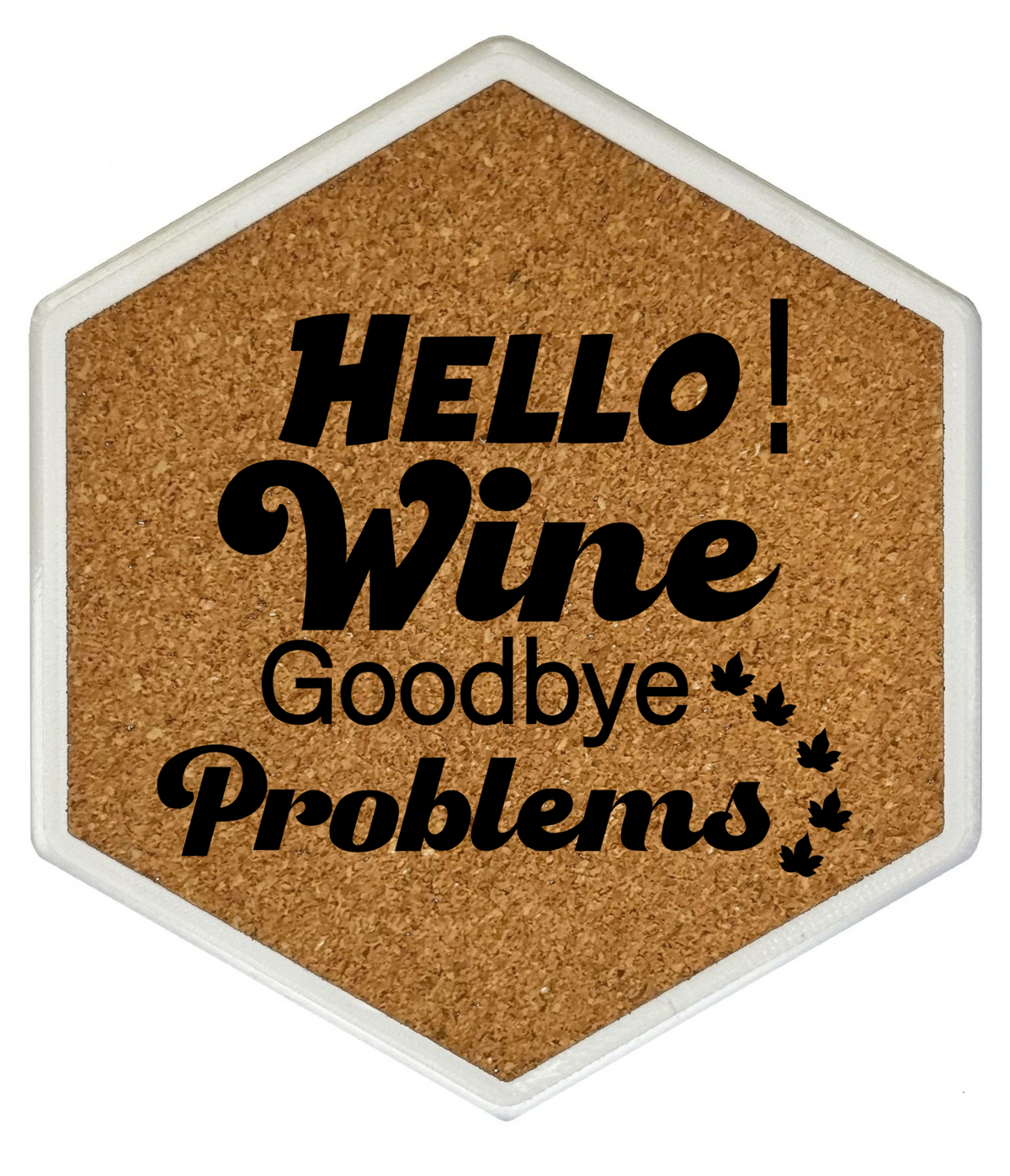 Hello Wine! – Hexagon Getränkeuntersetzer mit Kork und Flaschenöffner