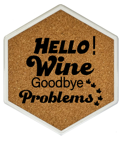 Hello Wine! – Hexagon Getränkeuntersetzer mit Kork und Flaschenöffner