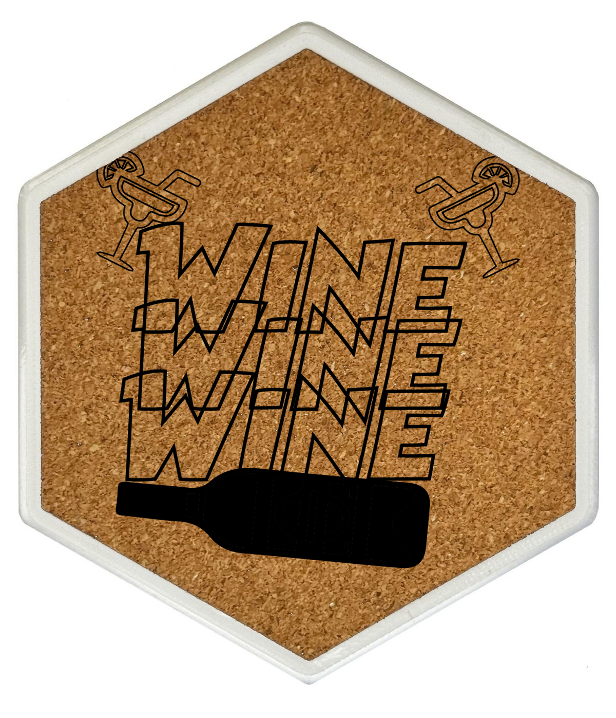 Kork Untersetzer mit Flaschenöffner und Motiv Wine Wine Wine